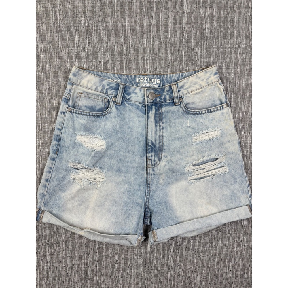 Refuge Charlotte Russe Distressed Denim Mom Shorts Light Wash 7 UG-0519-H001